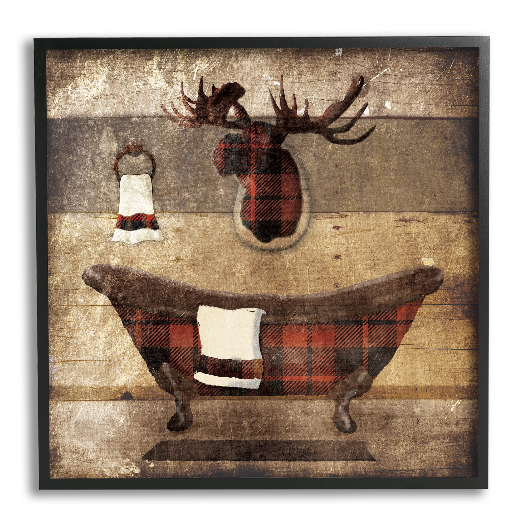 Stupell Industries Plaid Cabin Bathroom Country Wood Textured Design, 24 x 24,Design by Lauren Gibbons