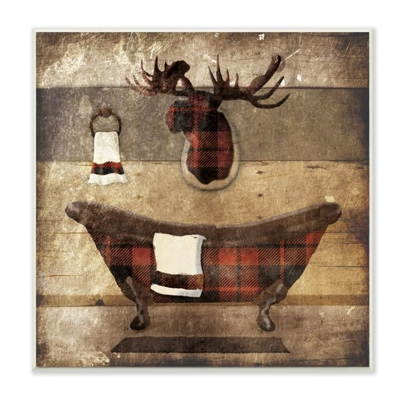 Stupell Industries Plaid Cabin Bathroom Country Wood Textured Design Wall Plaque Art by Lauren Gibbons