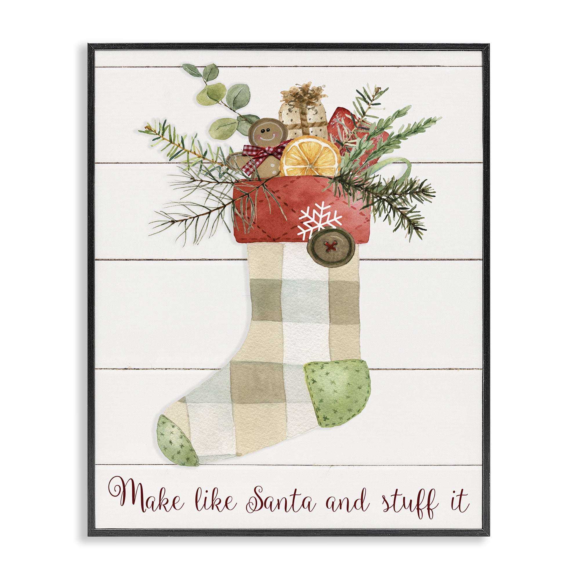 Stupell Industries Plaid Christmas Stocking Holiday Painting Black Framed Art Prints Wall Art, 11 x 14