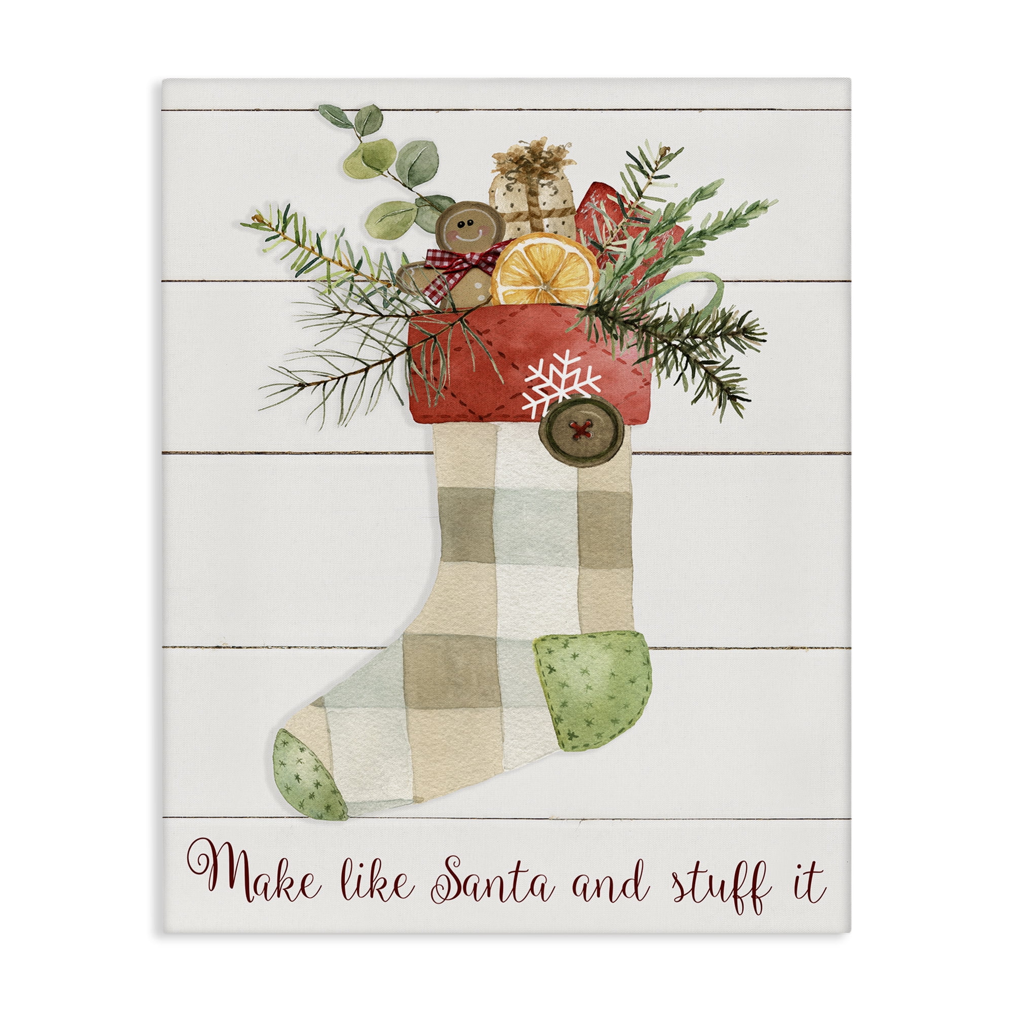 Stupell Industries Plaid Christmas Stocking Holiday Painting Gallery Wrapped Canvas Art Prints Wall Art, 30 x 40