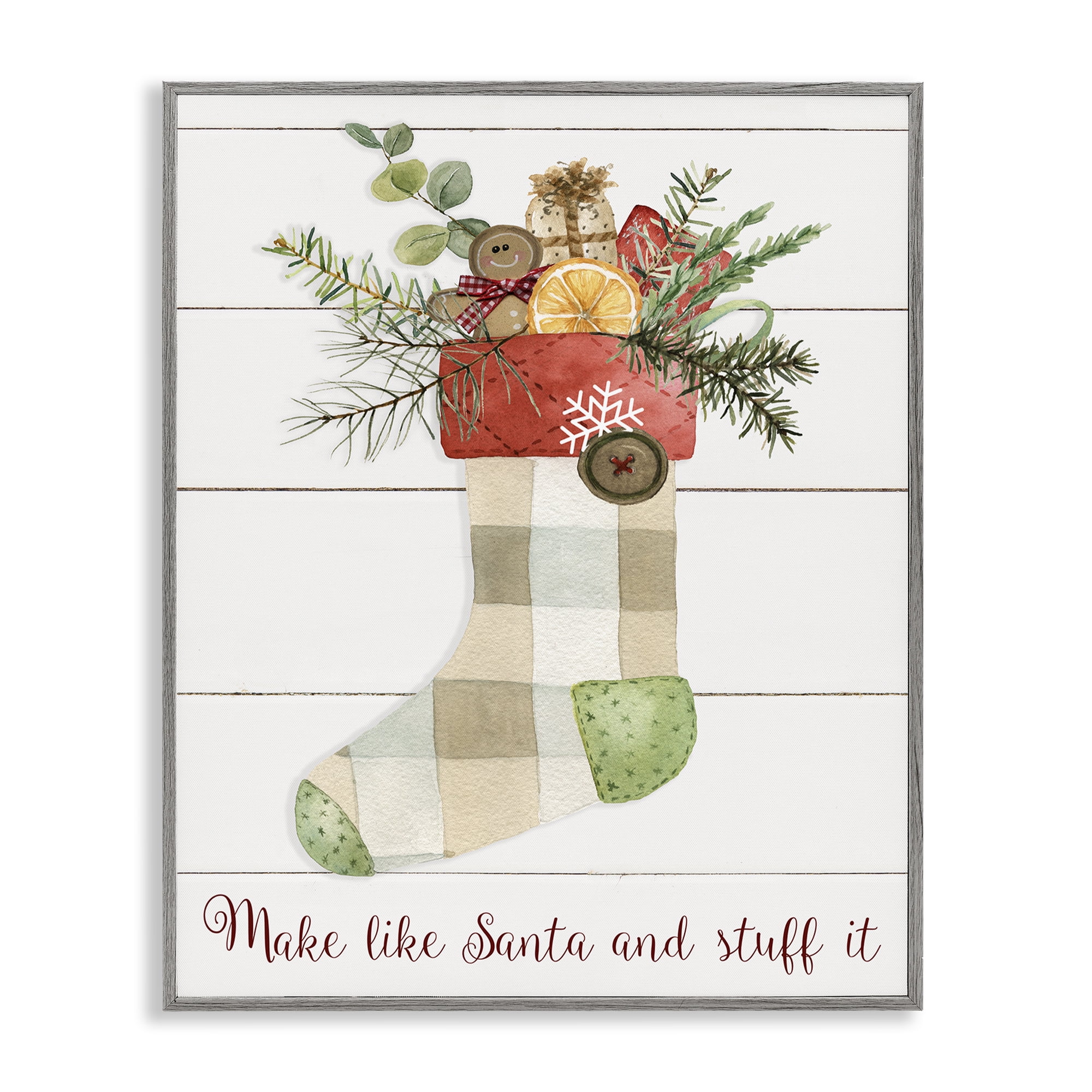 Stupell Industries Plaid Christmas Stocking Holiday Painting Gray Framed Art Prints Wall Art, 16 x 20