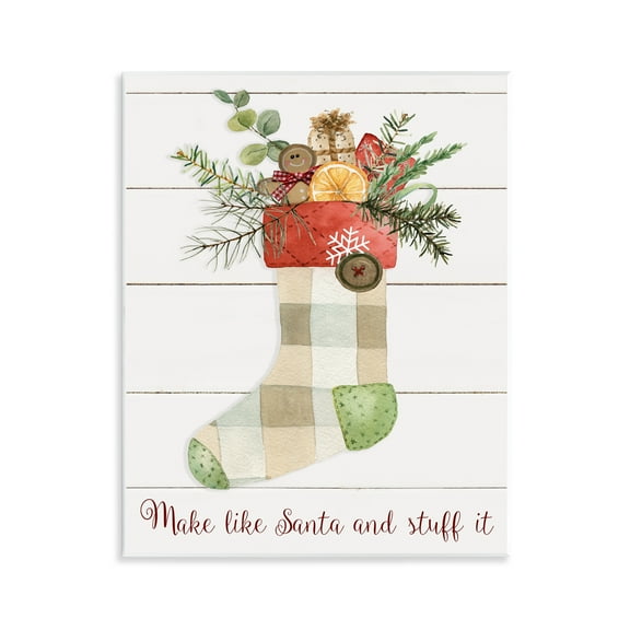 Stupell Industries Plaid Christmas Stocking Holiday Painting Unframed Art Prints Wall Art, 11 x 14