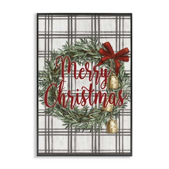 Stupell Industries Plaid Christmas Wreath Holiday Painting Black Framed Art Prints Wall Art, 12 x 18