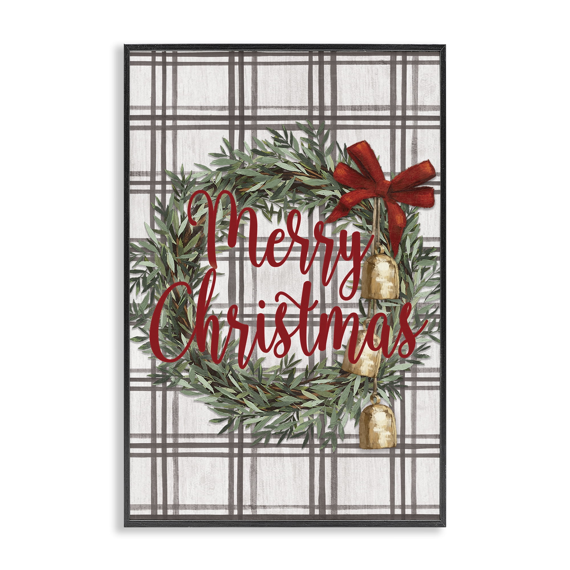 Stupell Industries Plaid Christmas Wreath Holiday Painting Black Framed Art Prints Wall Art, 20 x 30