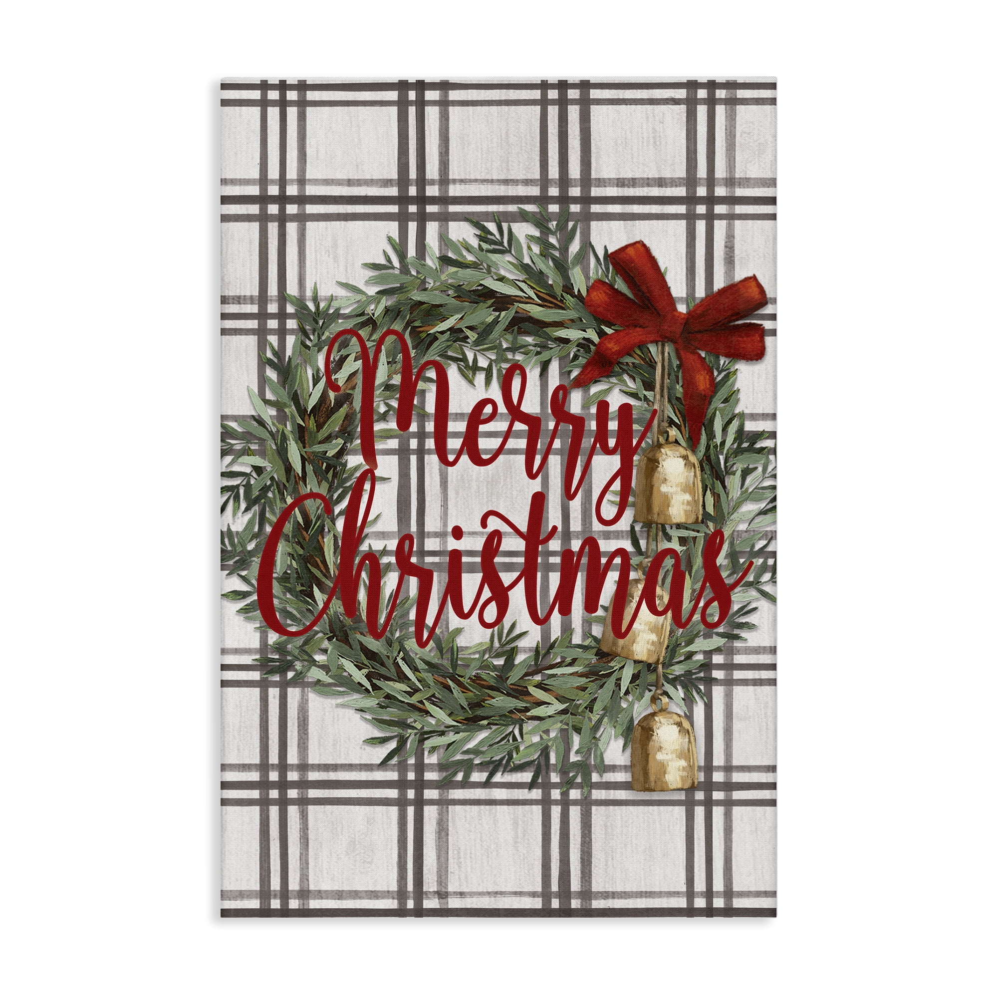 Stupell Industries Plaid Christmas Wreath Holiday Painting Gallery Wrapped Canvas Art Prints Wall Art, 16 x 24