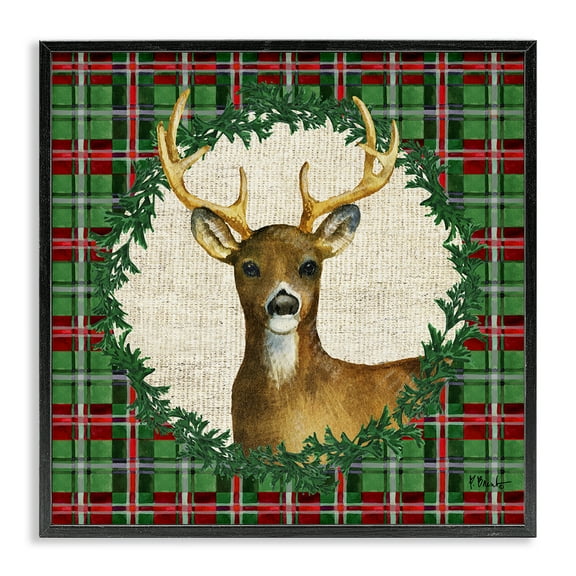 Stupell Industries Plaid Holiday Deer Holiday Painting Black Framed Art Print Wall Art, 12 x 12