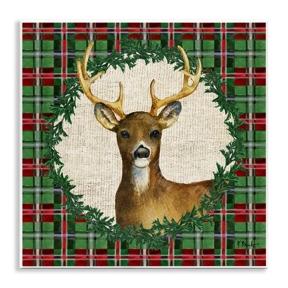 Stupell Industries Plaid Holiday Deer Holiday Painting Unframed Art Print Wall Art, 12 x 12