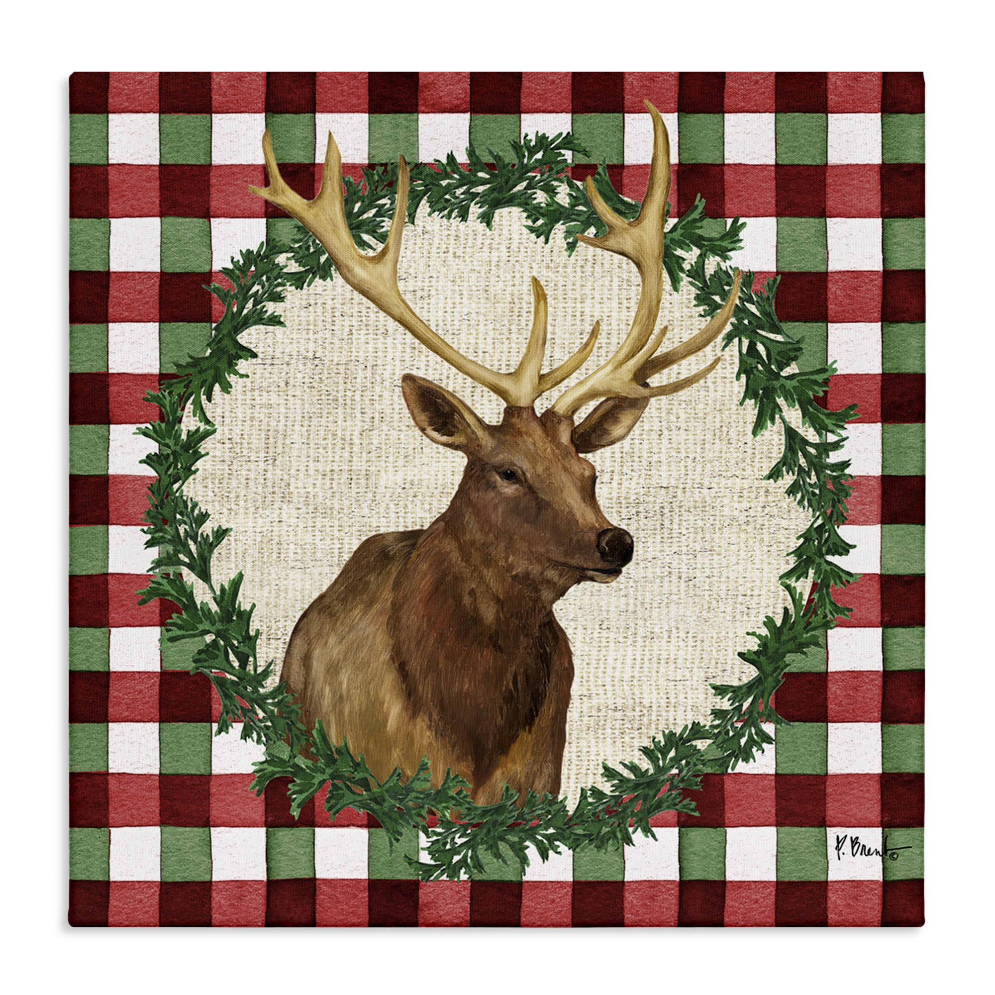 Stupell Industries Plaid Holiday Elk Holiday Painting Wrapped Canvas Art Print Wall Art, 24 x 24