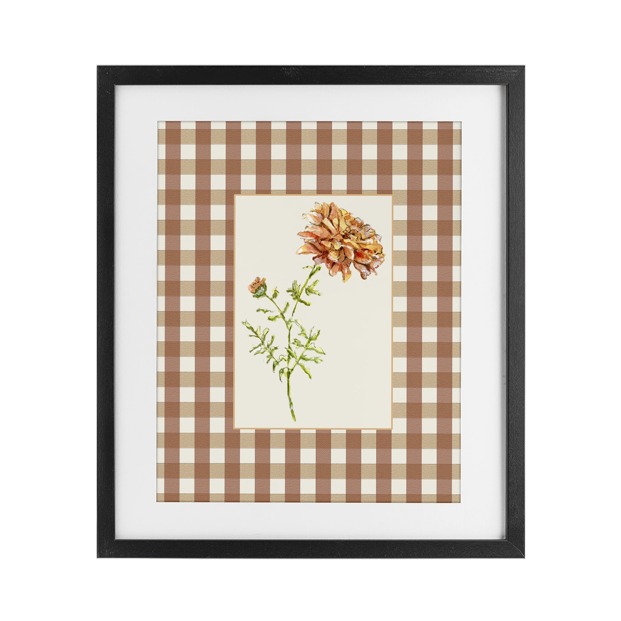 Stupell Industries Plaid Marigold Flower Black Framed Print Under Glass, design by Lisa Wehmeyer
