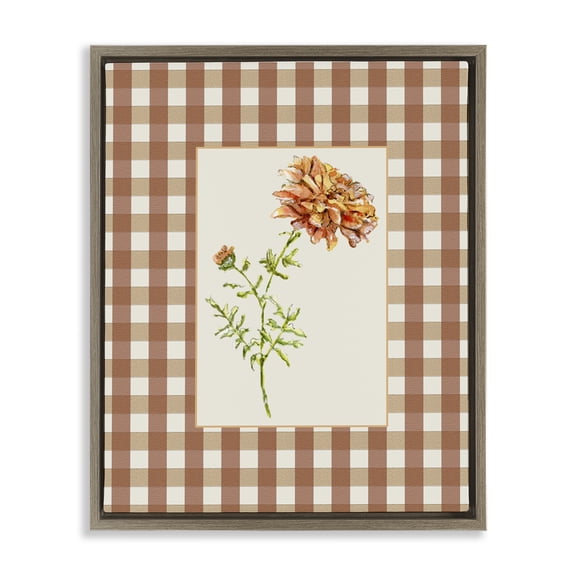 Stupell Industries Farmhouse Plaid Marigold Flower Brown Floating Frame Canvas Art, 17 x 21, by Lisa Wehmeyer