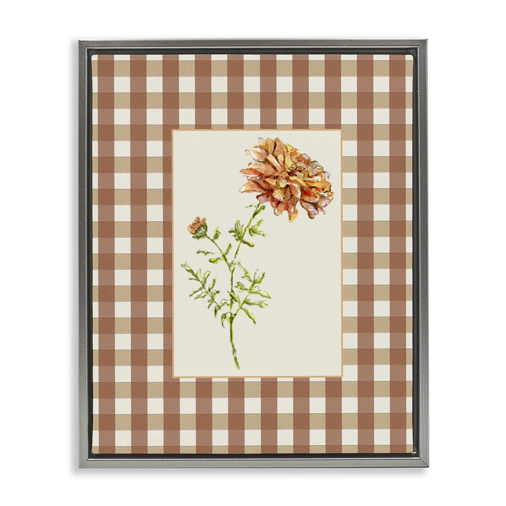 Stupell Industries Plaid Marigold Flower Gray Framed Floater Canvas Wall Art, design by Lisa Wehmeyer