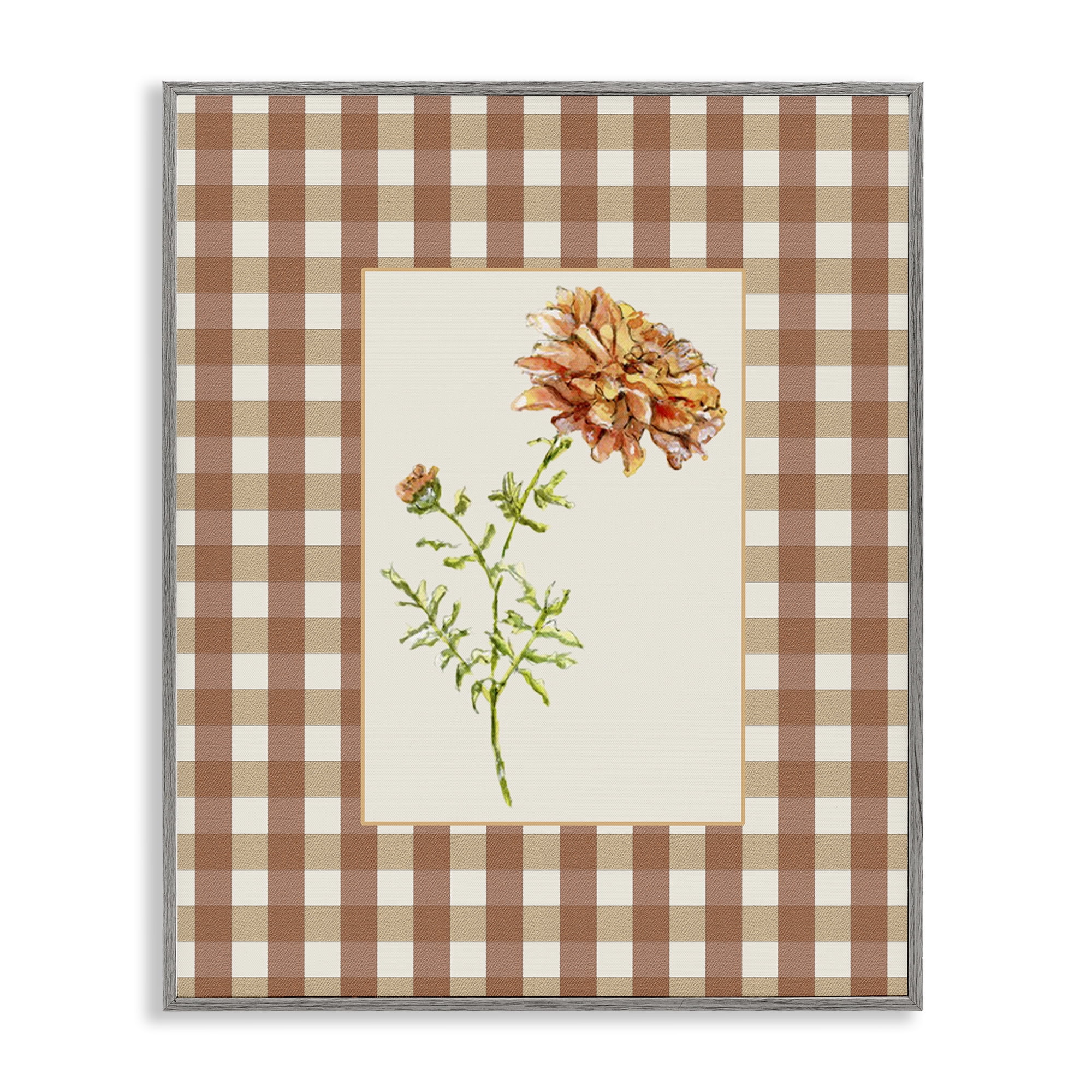 Stupell Industries Plaid Marigold Flower Gray Framed Giclee Art, design by Lisa Wehmeyer