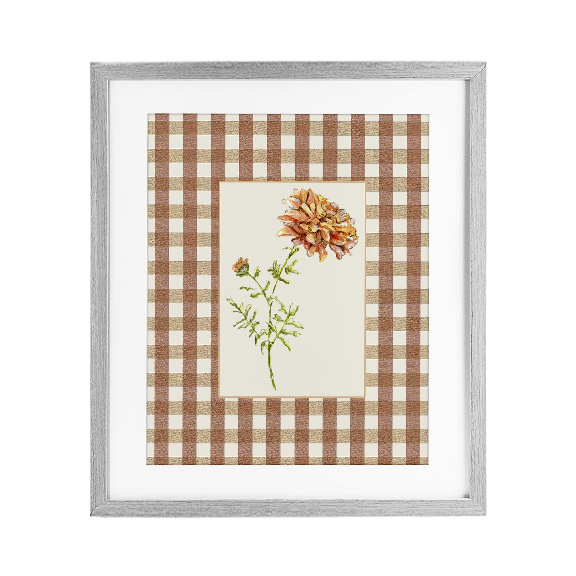 Stupell Industries Plaid Marigold Flower Gray Framed Print Under Glass, design by Lisa Wehmeyer