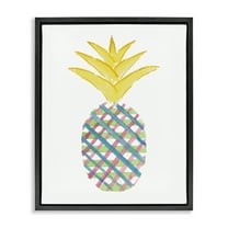 Stupell Industries Plaid Patterned Pineapple Food & Beverage Painting Black Floater Framed Canvas Art Print Wall Art, 17 x 21