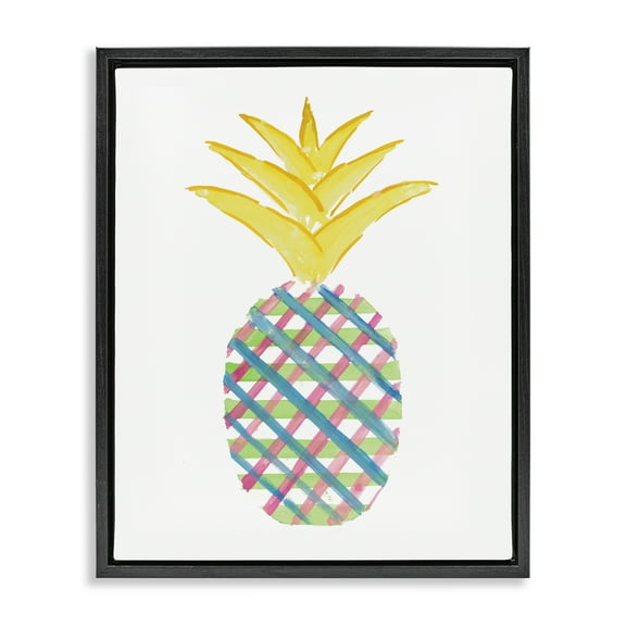 Stupell Industries Plaid Patterned Pineapple Food & Beverage Painting Black Floater Framed Canvas Art Print Wall Art, 17 x 21