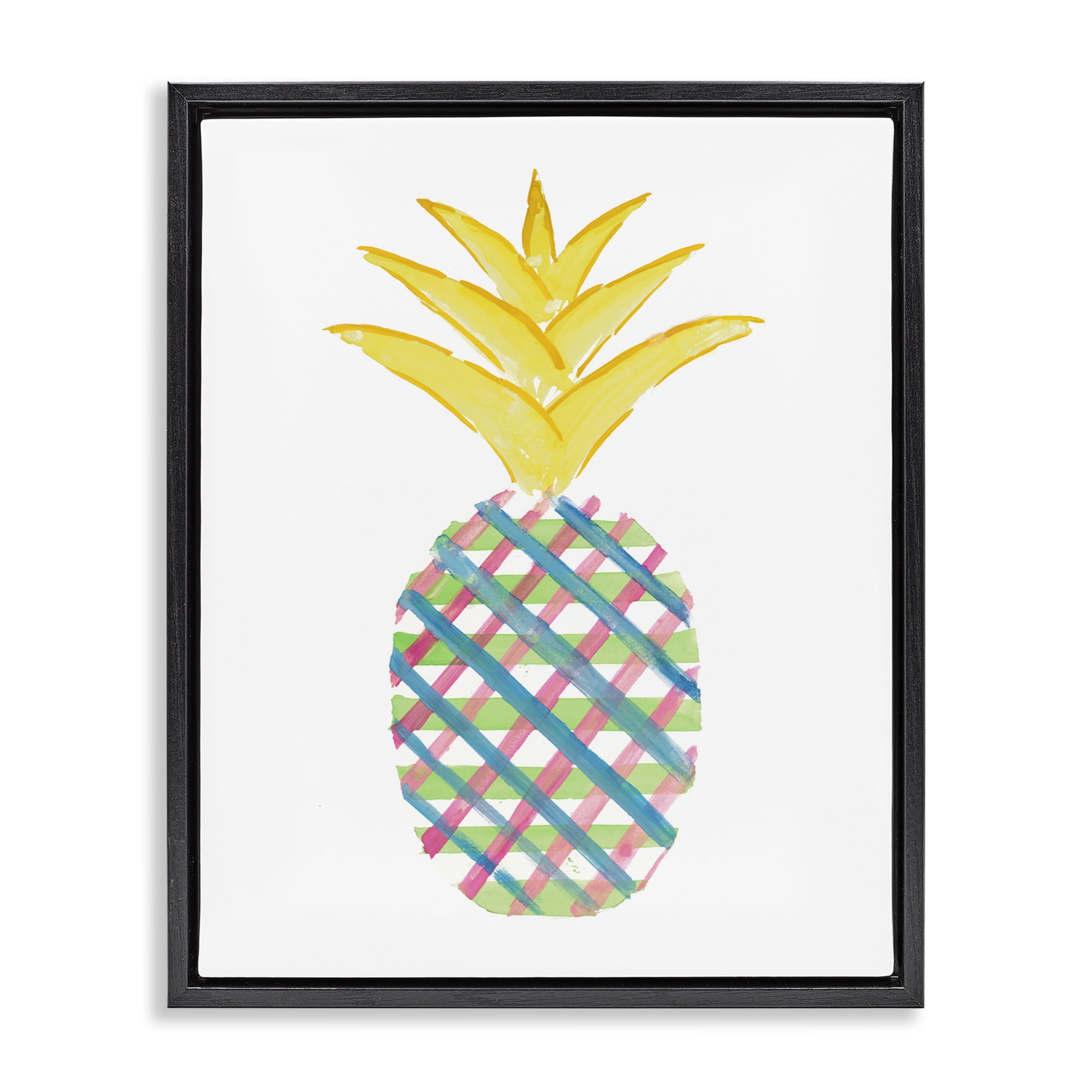 Stupell Industries Plaid Patterned Pineapple Food & Beverage Painting Black Floater Framed Canvas Art Print Wall Art, 25 x 31