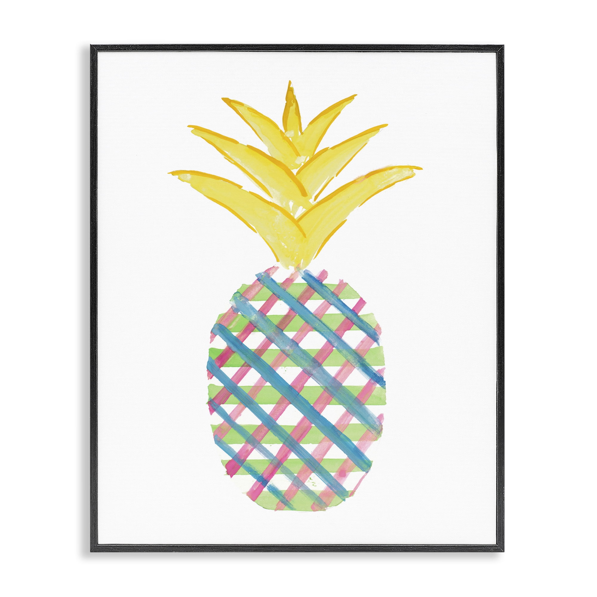 Stupell Industries Plaid Patterned Pineapple Food & Beverage Painting Black Framed Art Print Wall Art, 11 x 14