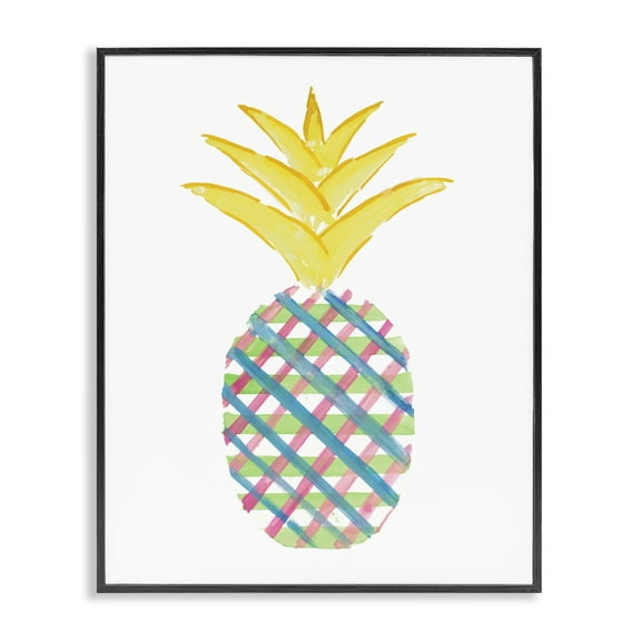 Stupell Industries Plaid Patterned Pineapple Food & Beverage Painting Black Framed Art Print Wall Art, 11 x 14