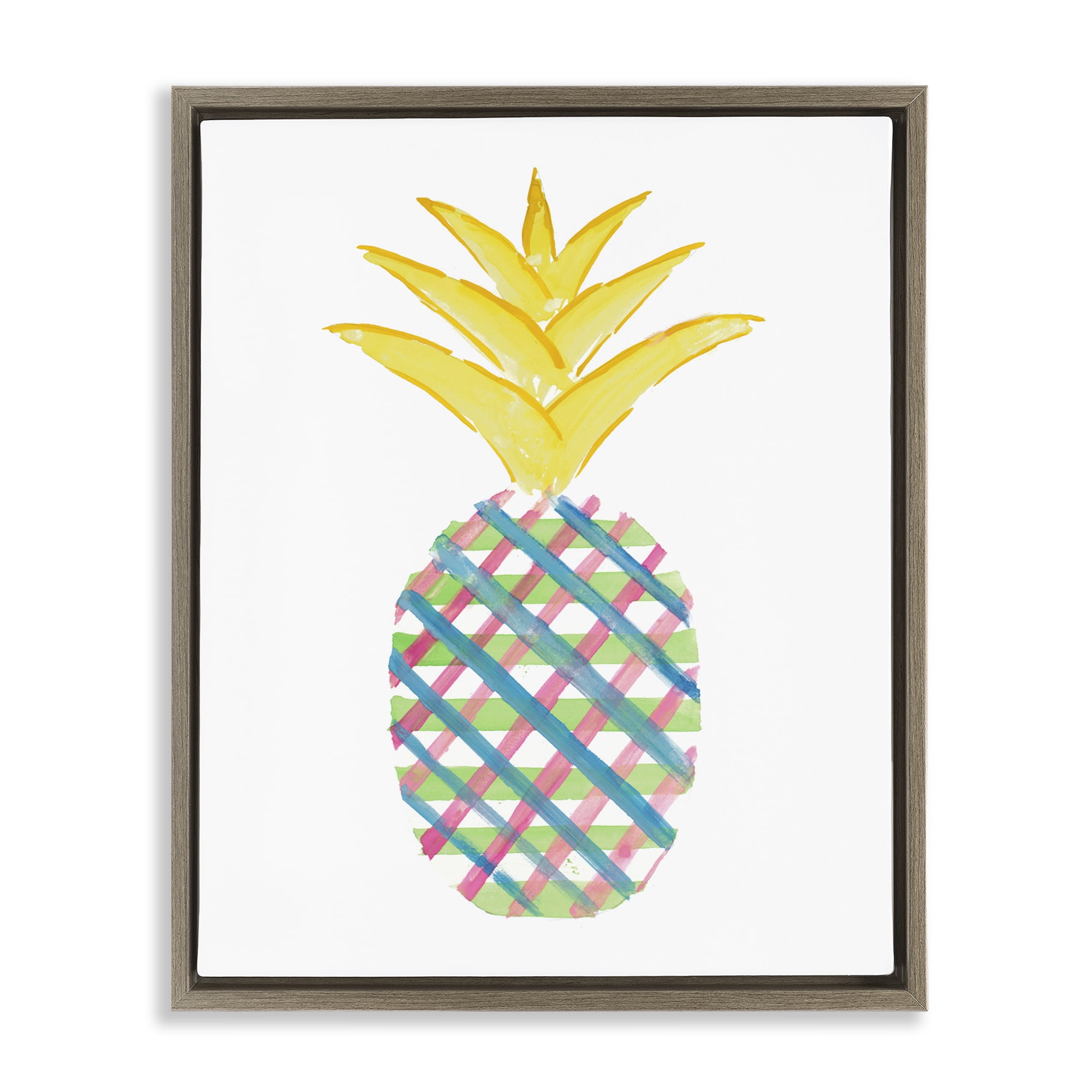 Stupell Industries Plaid Patterned Pineapple Food & Beverage Painting Brown Floater Framed Canvas Art Print Wall Art, 17 x 21