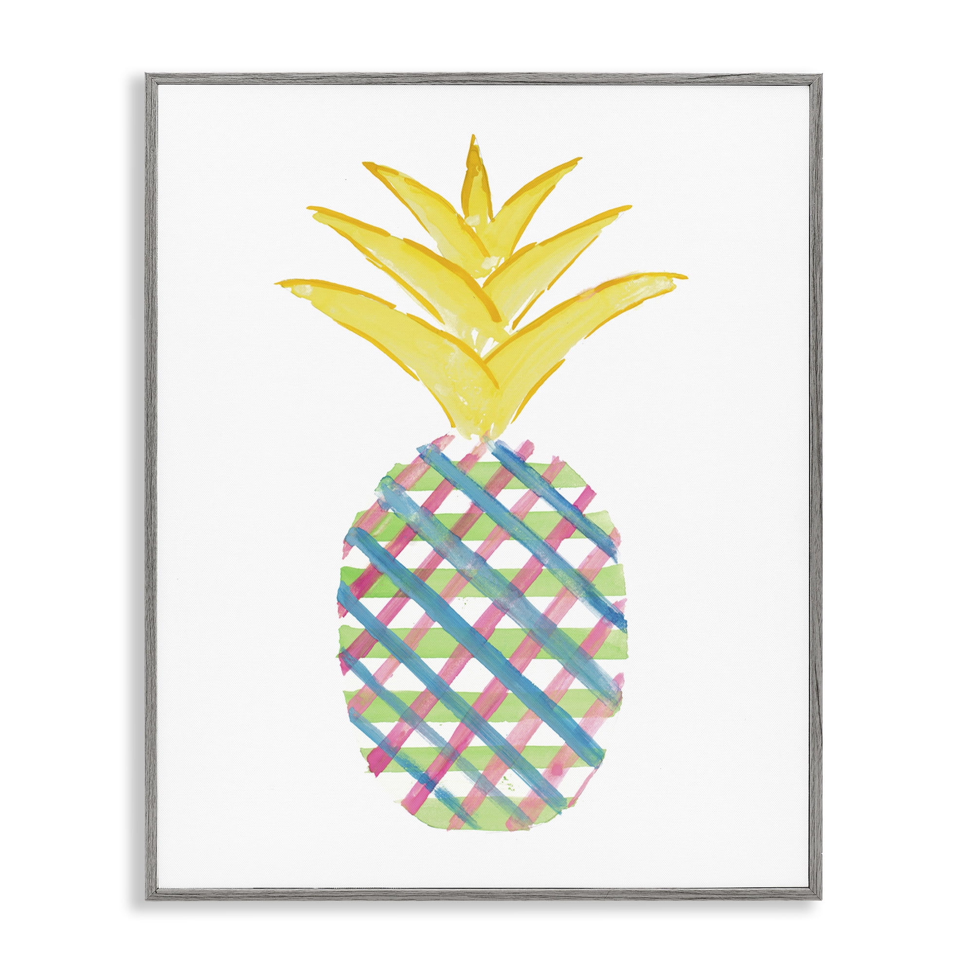 Stupell Industries Plaid Patterned Pineapple Food & Beverage Painting Gray Framed Art Print Wall Art, 11 x 14