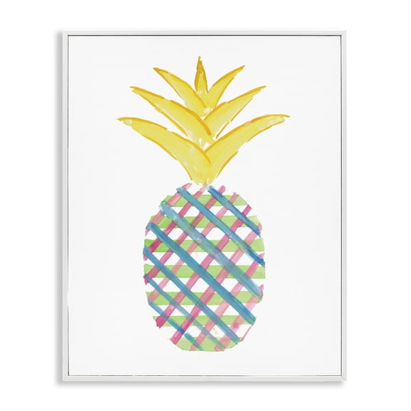 Stupell Industries Plaid Patterned Pineapple Food & Beverage Painting White Framed Art Print Wall Art, 11 x 14