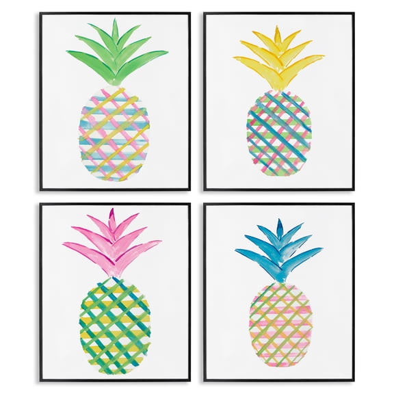 Stupell Industries Plaid Patterned Pineapples Food & Beverage Painting Black Framed Art Print Wall Art, 16 x 20, Set of 4