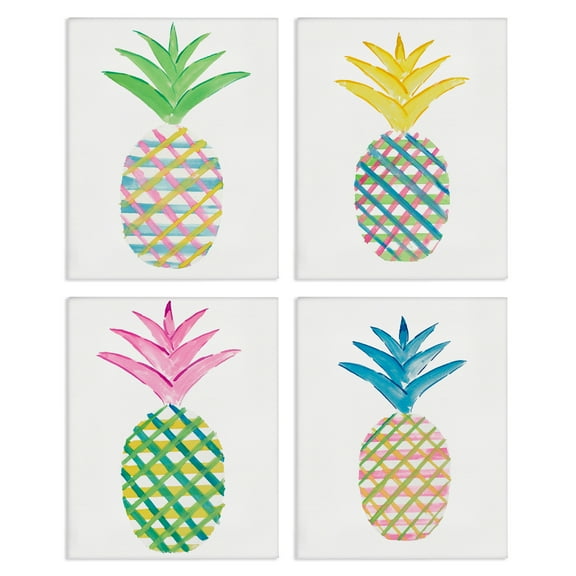 Stupell Industries Plaid Patterned Pineapples Food & Beverage Painting Wrapped Canvas Art Print Wall Art, 16 x 20, Set of 4