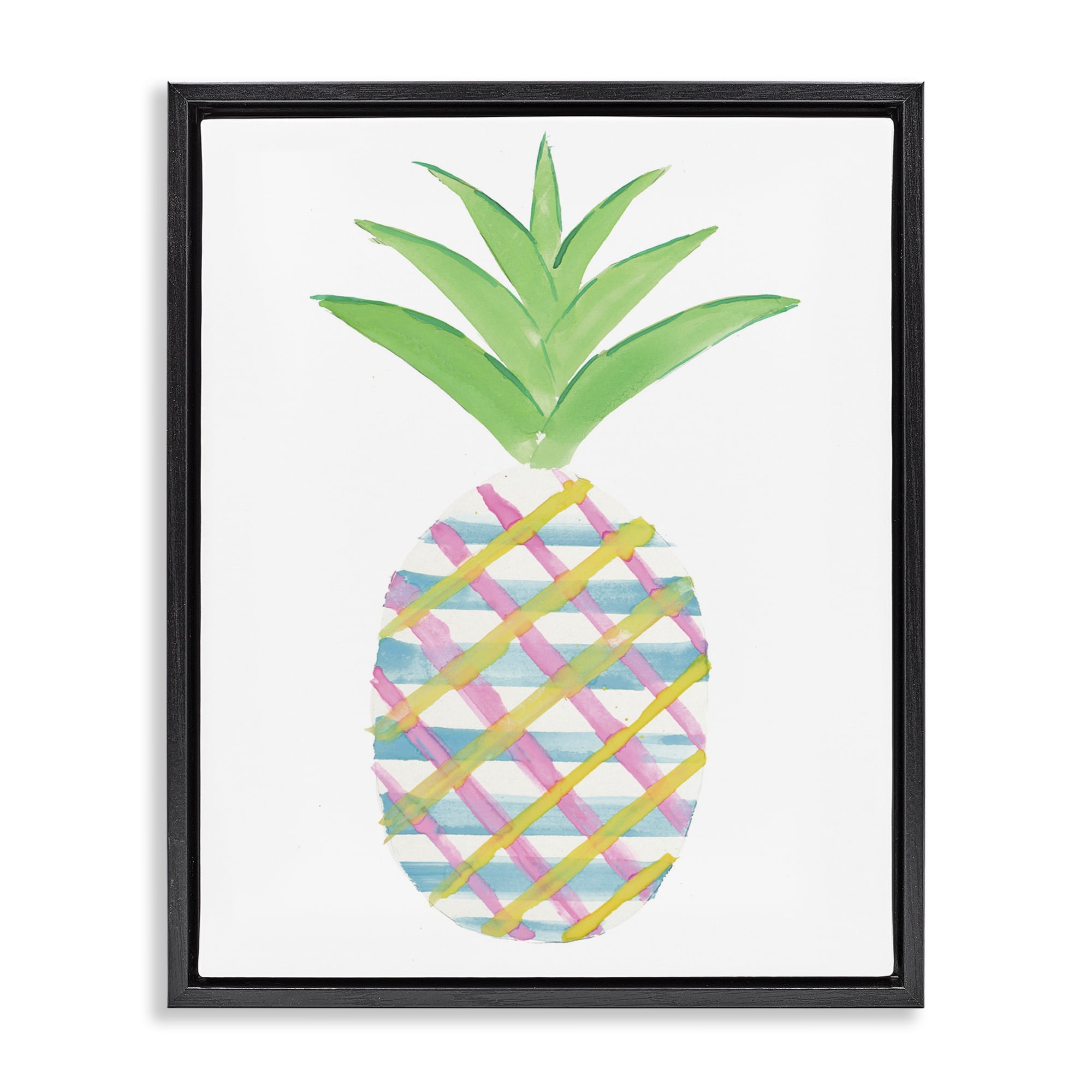 Stupell Industries Plaid Pineapple Fruit Food & Beverage Painting Black Floater Framed Canvas Art Print Wall Art, 17 x 21