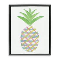 Stupell Industries Plaid Pineapple Fruit Food & Beverage Painting Black Floater Framed Canvas Art Print Wall Art, 17 x 21