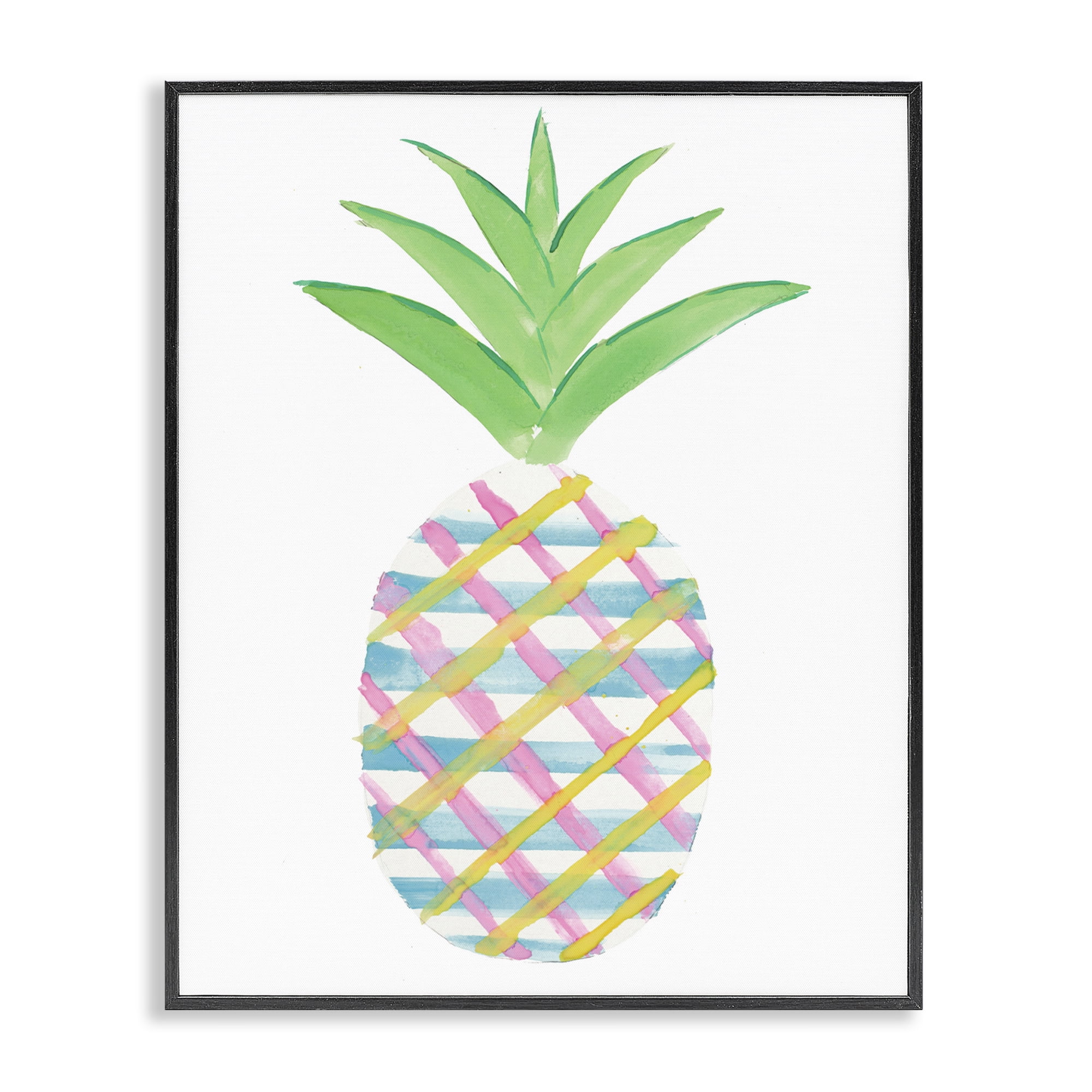 Stupell Industries Plaid Pineapple Fruit Food & Beverage Painting Black Framed Art Print Wall Art, 11 x 14
