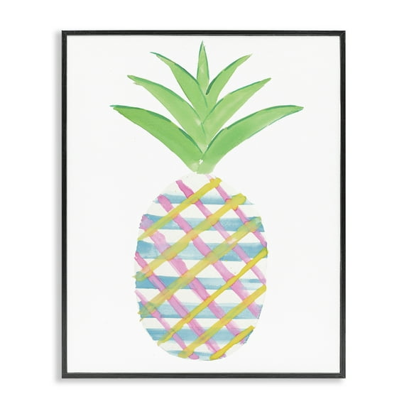 Stupell Industries Plaid Pineapple Fruit Food & Beverage Painting Black Framed Art Print Wall Art, 11 x 14