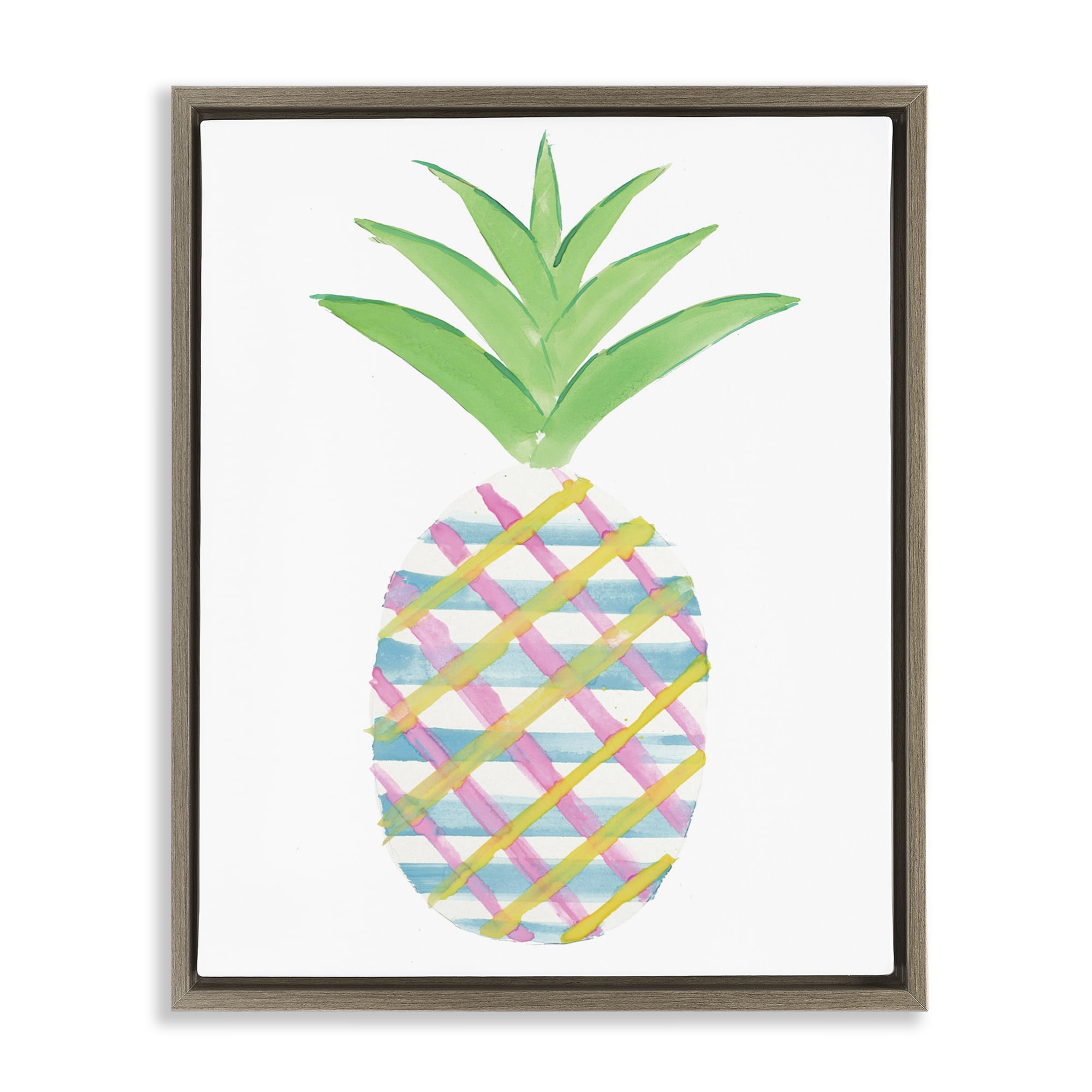 Stupell Industries Plaid Pineapple Fruit Food & Beverage Painting Brown Floater Framed Canvas Art Print Wall Art, 25 x 31