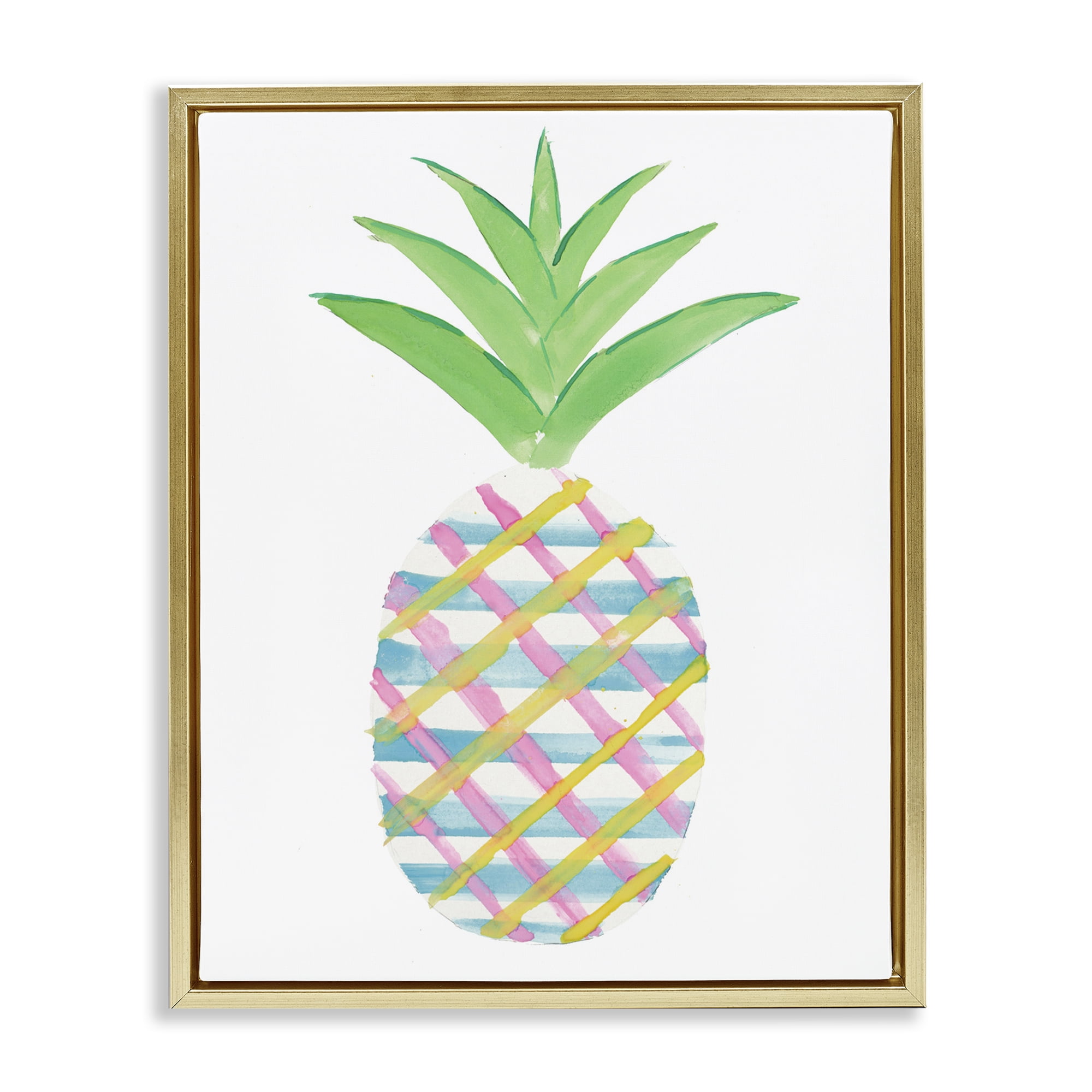 Stupell Industries Plaid Pineapple Fruit Food & Beverage Painting Gold Floater Framed Canvas Art Print Wall Art, 25 x 31