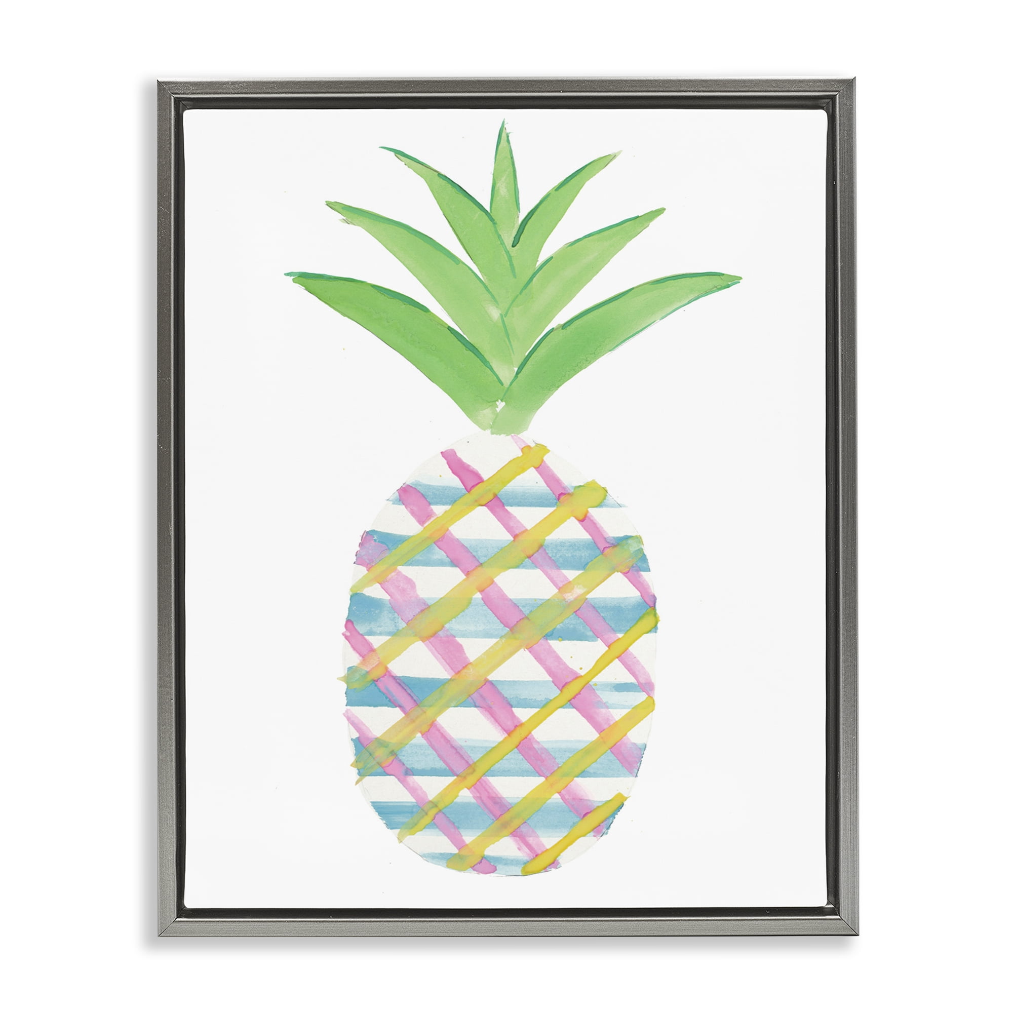 Stupell Industries Plaid Pineapple Fruit Food & Beverage Painting Gray Floater Framed Canvas Art Print Wall Art, 25 x 31