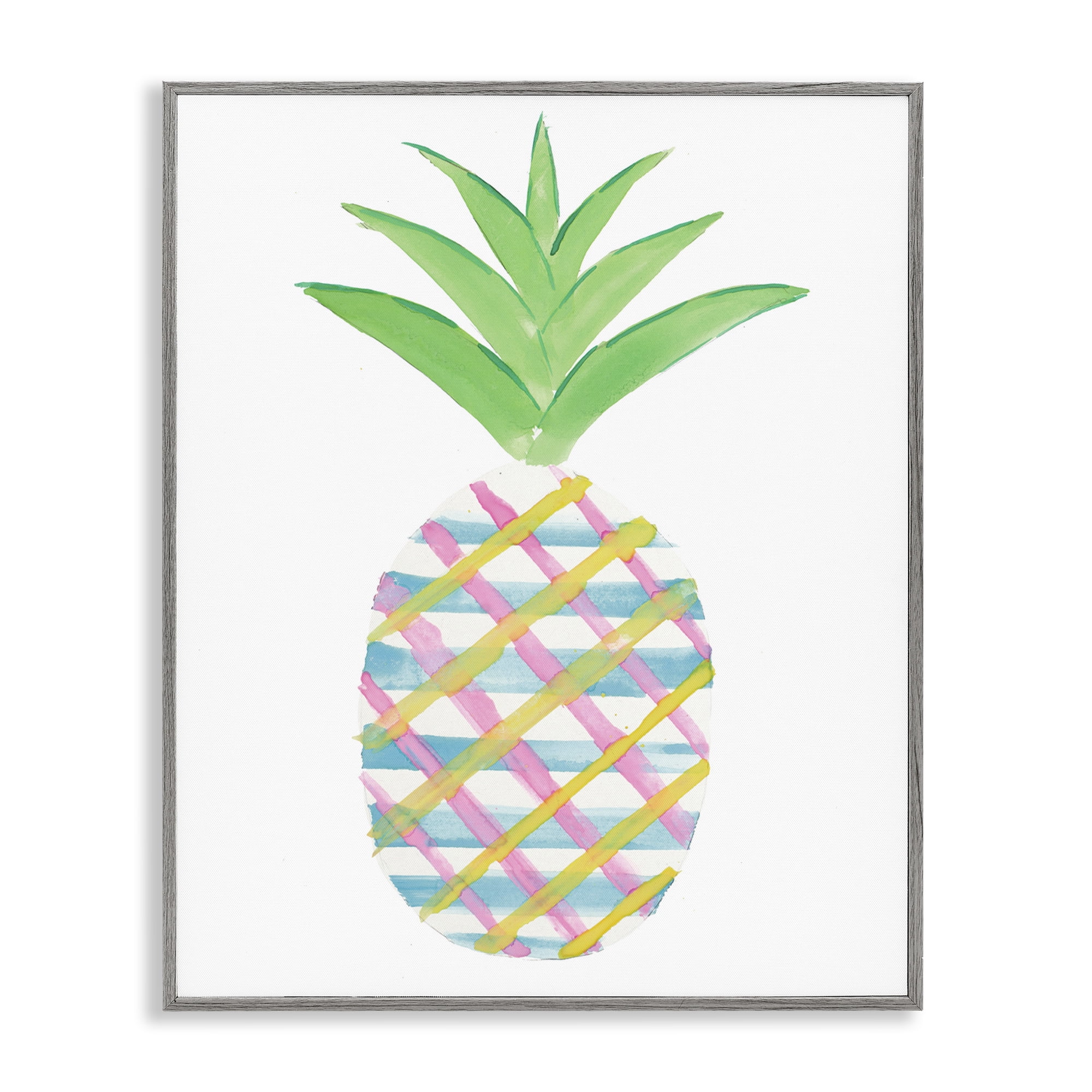 Stupell Industries Plaid Pineapple Fruit Food & Beverage Painting Gray Framed Art Print Wall Art, 11 x 14