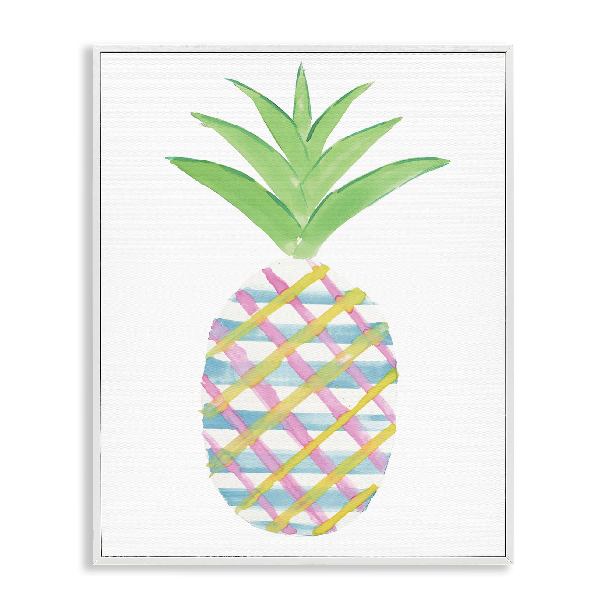 Stupell Industries Plaid Pineapple Fruit Food & Beverage Painting White Framed Art Print Wall Art, 24 x 30
