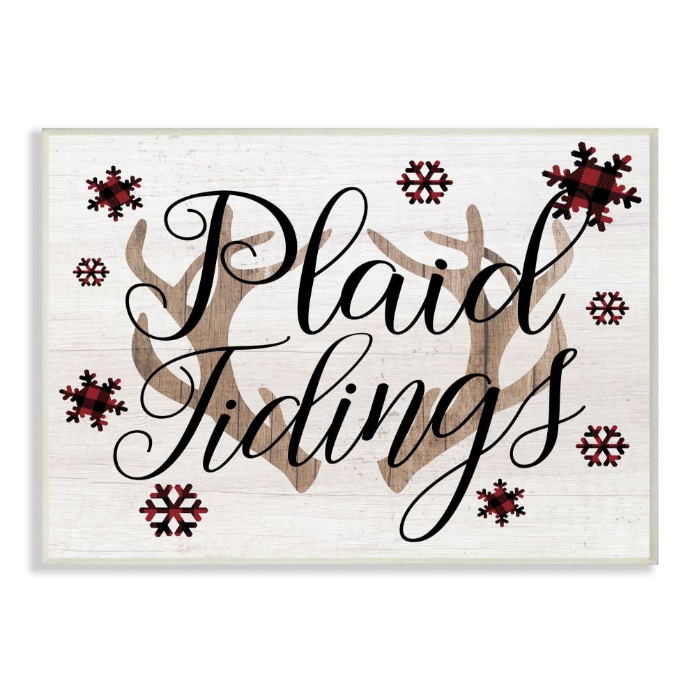 Stupell Industries Plaid Tidings Antlers Pattern Holiday Wood Texture Word Design Wood Wall Art By Artist Daphne Polselli