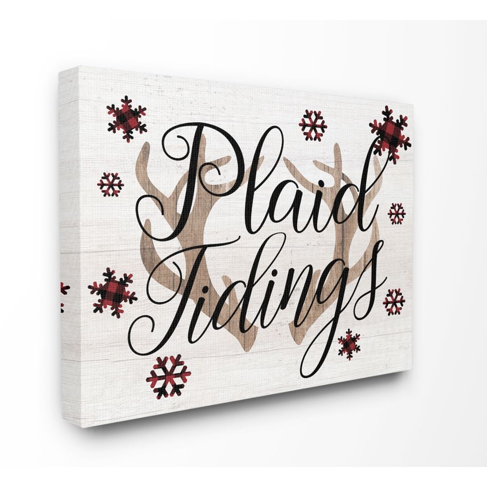 Stupell Industries Plaid Tidings Antlers Pattern Holiday Wood Texture Word DesignCanvas Wall Art By Artist Daphne Polselli