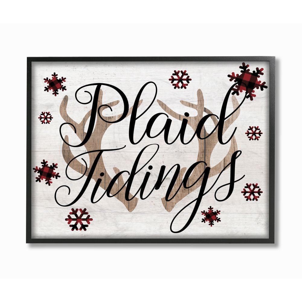 Stupell Industries Plaid Tidings Antlers Pattern Holiday Wood Texture Word DesignFramed Wall Art By Artist Daphne Polselli