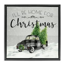Stupell Industries Plaid Truck Christmas Phrase Holiday Painting Black Floater Framed Canvas Art Prints Wall Art, 18 x 18
