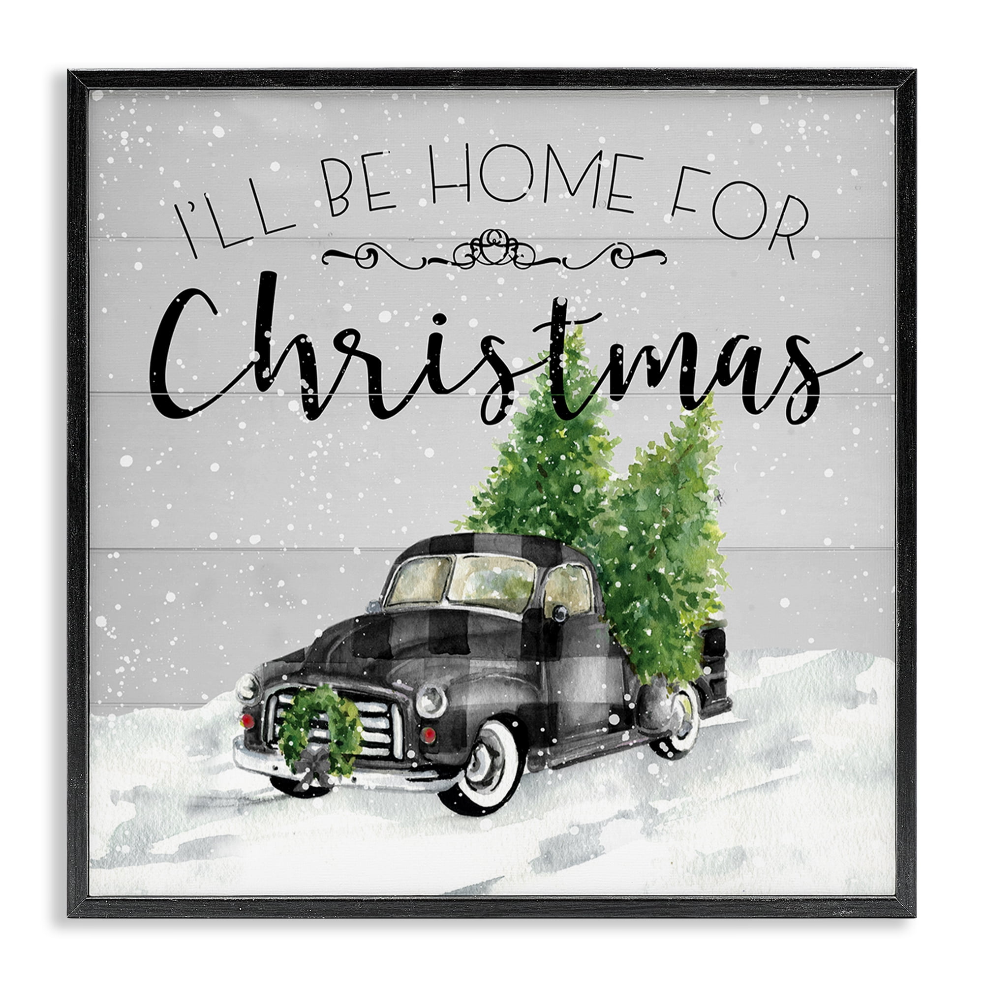 Stupell Industries Plaid Truck Christmas Phrase Holiday Painting Black Framed Art Prints Wall Art, 12 x 12