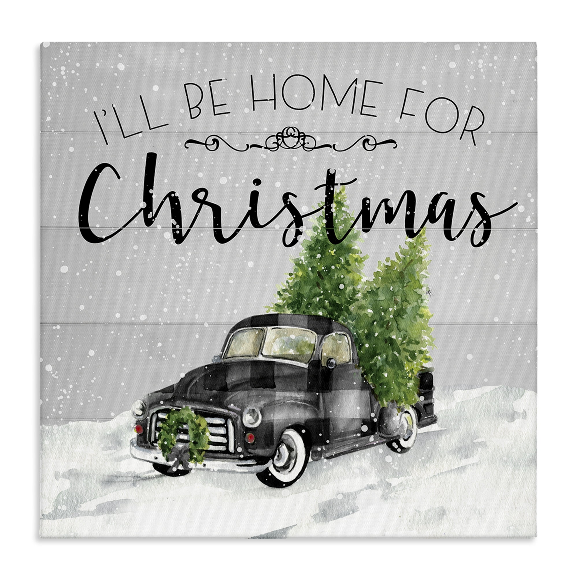 Stupell Industries Plaid Truck Christmas Phrase Holiday Painting Gallery Wrapped Canvas Art Prints Wall Art, 24 x 24