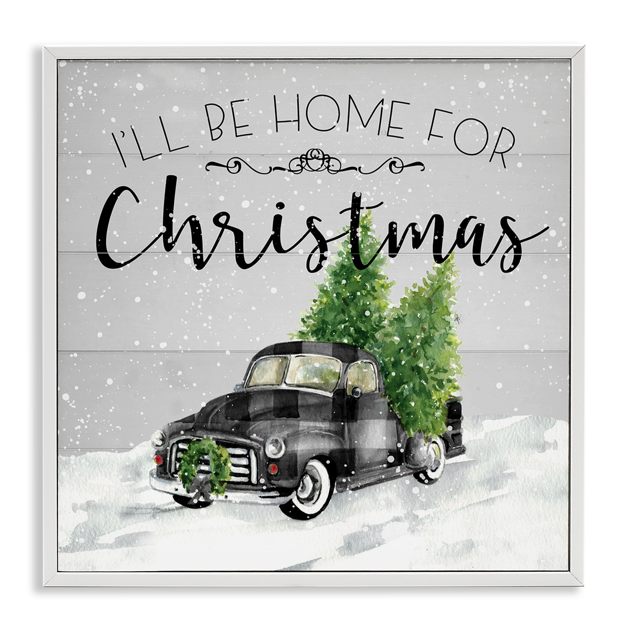 Stupell Industries Plaid Truck Christmas Phrase Holiday Painting White Framed Art Prints Wall Art, 12 x 12