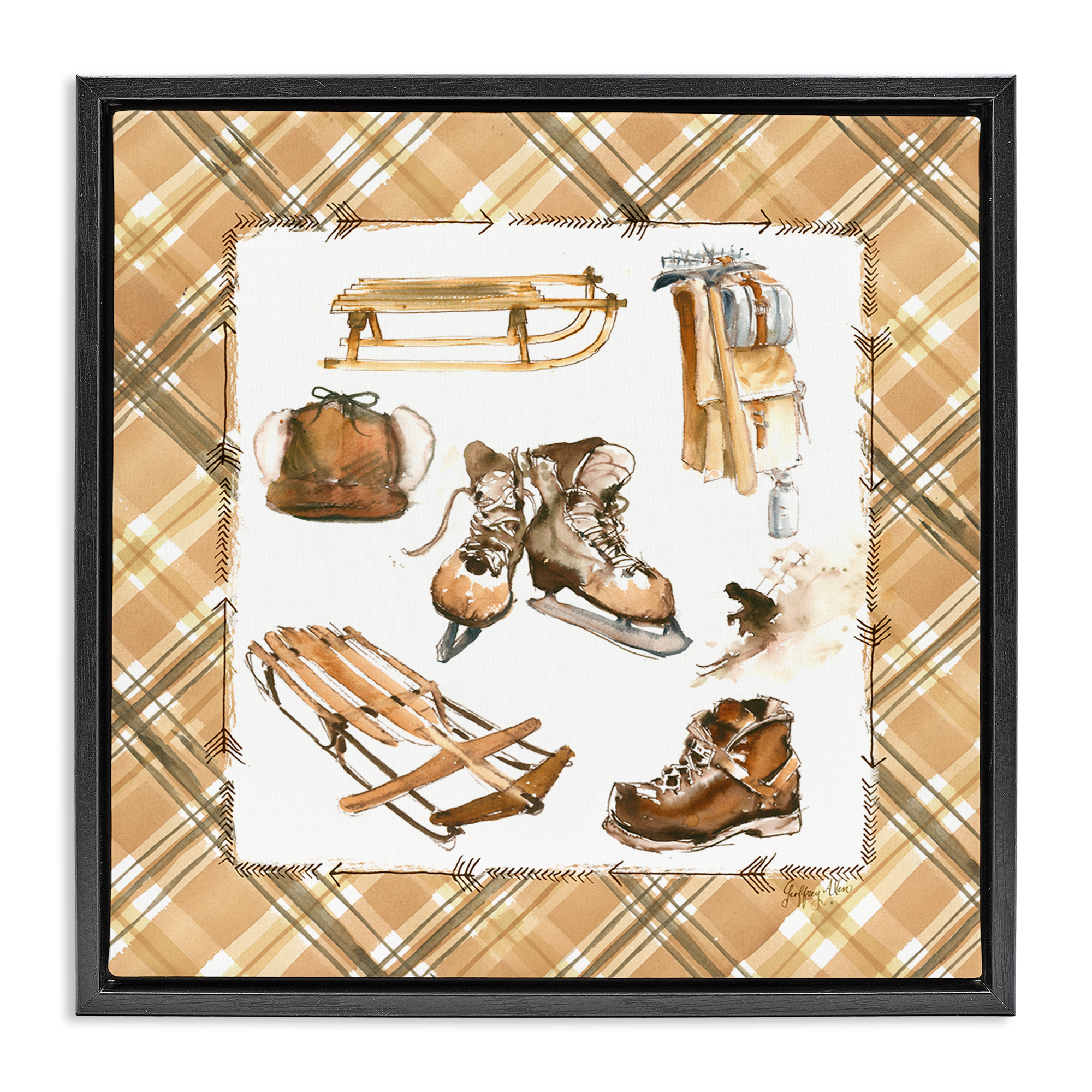 Stupell Industries Plaid Winter Sports Sports Painting Black Floater Framed Canvas Art Print Wall Art, 25 x 25
