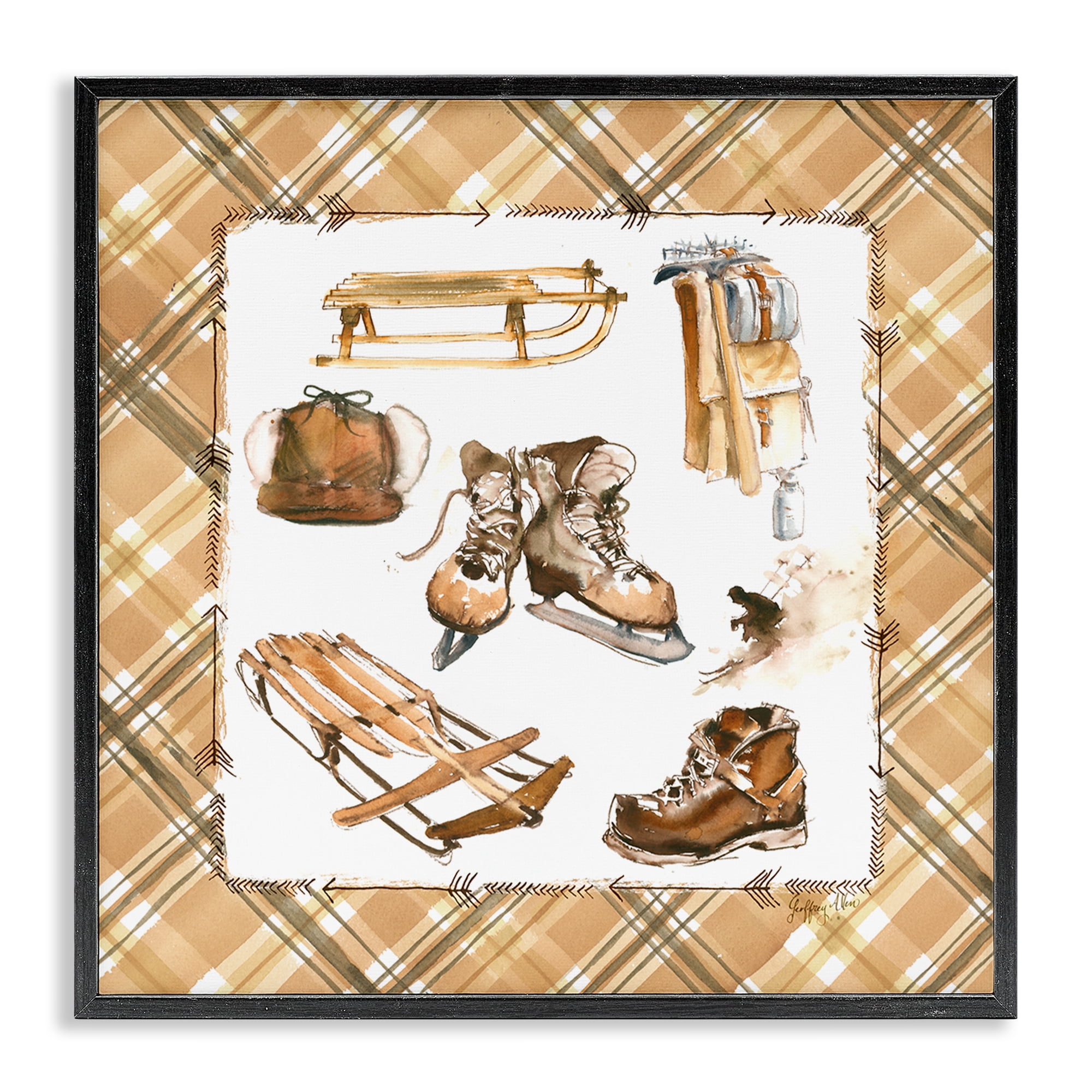 Stupell Industries Plaid Winter Sports Sports Painting Black Framed Art Print Wall Art, 17 x 17