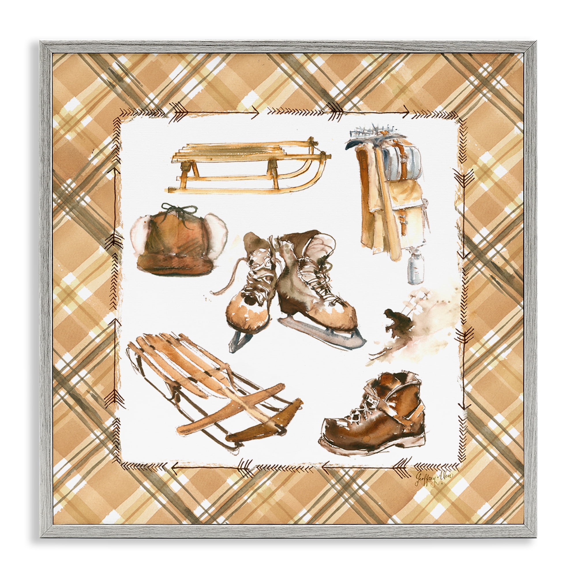 Stupell Industries Plaid Winter Sports Sports Painting Gray Framed Art Print Wall Art, 17 x 17