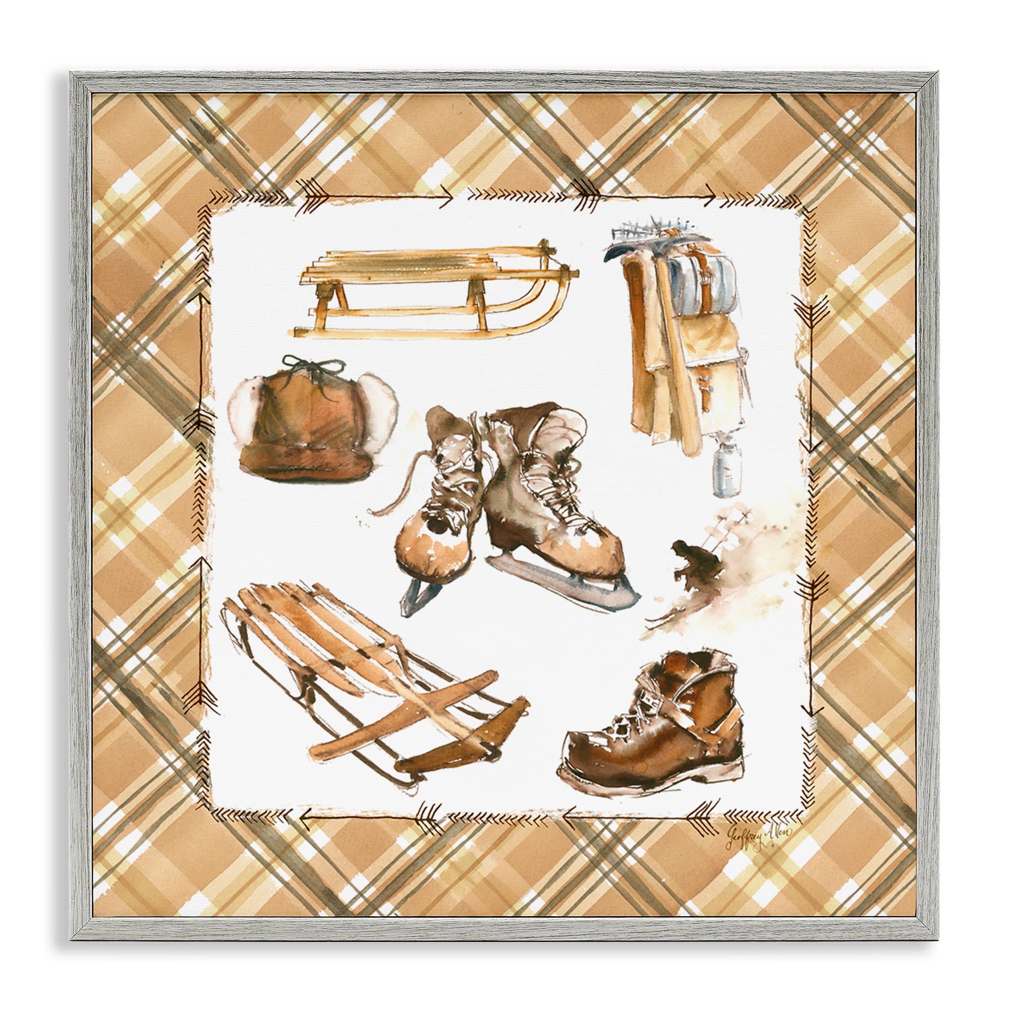 Stupell Industries Plaid Winter Sports Sports Painting Gray Framed Art Print Wall Art, 24 x 24