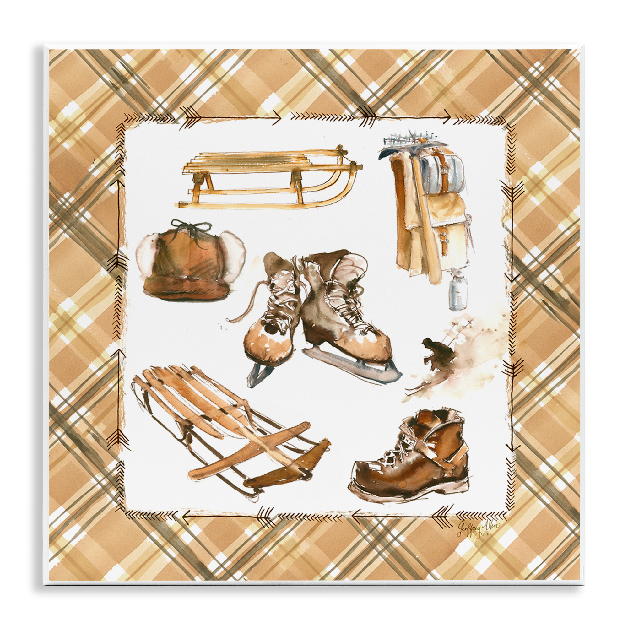 Stupell Industries Plaid Winter Sports Sports Painting Unframed Art Print Wall Art, 12 x 12