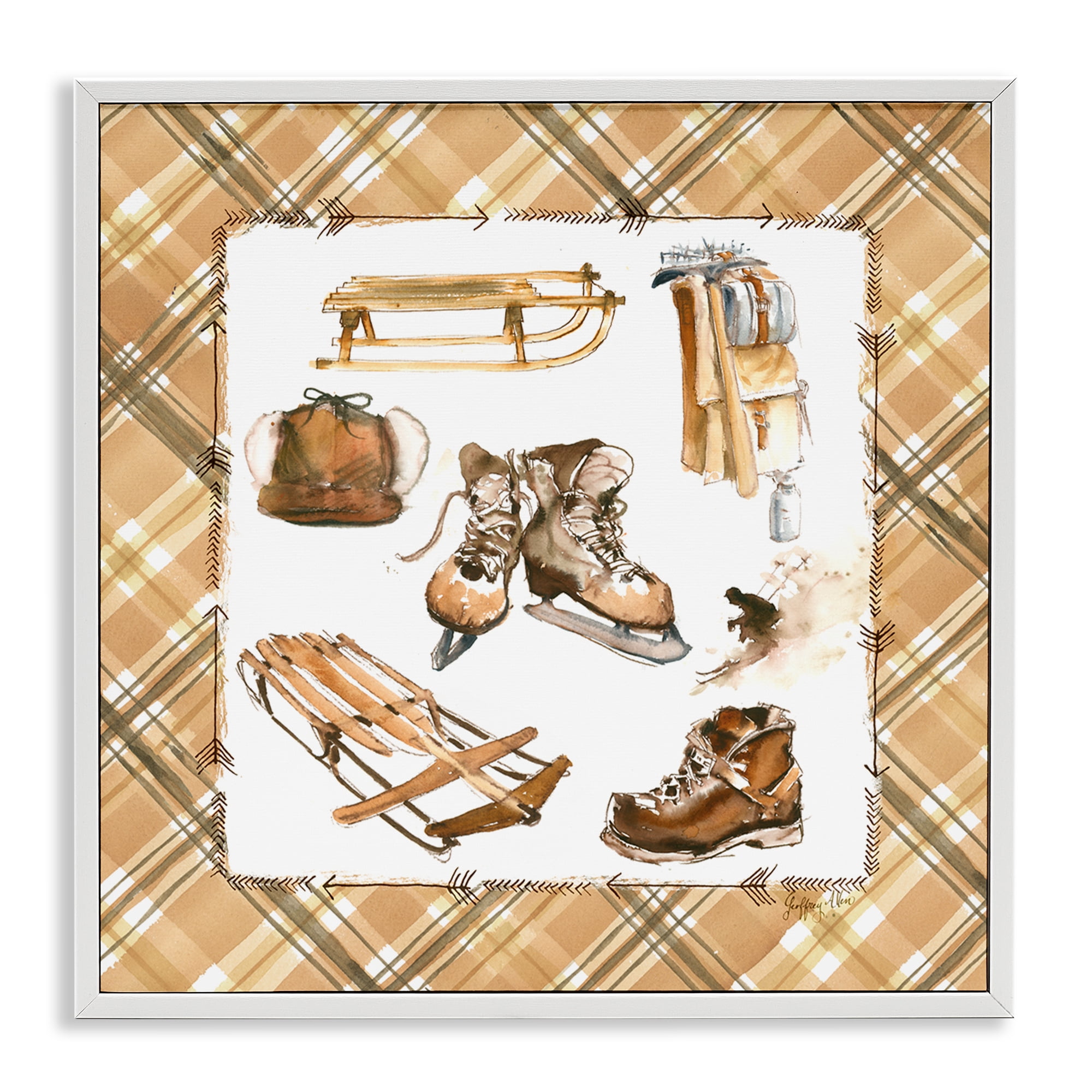Stupell Industries Plaid Winter Sports Sports Painting White Framed Art Print Wall Art, 17 x 17