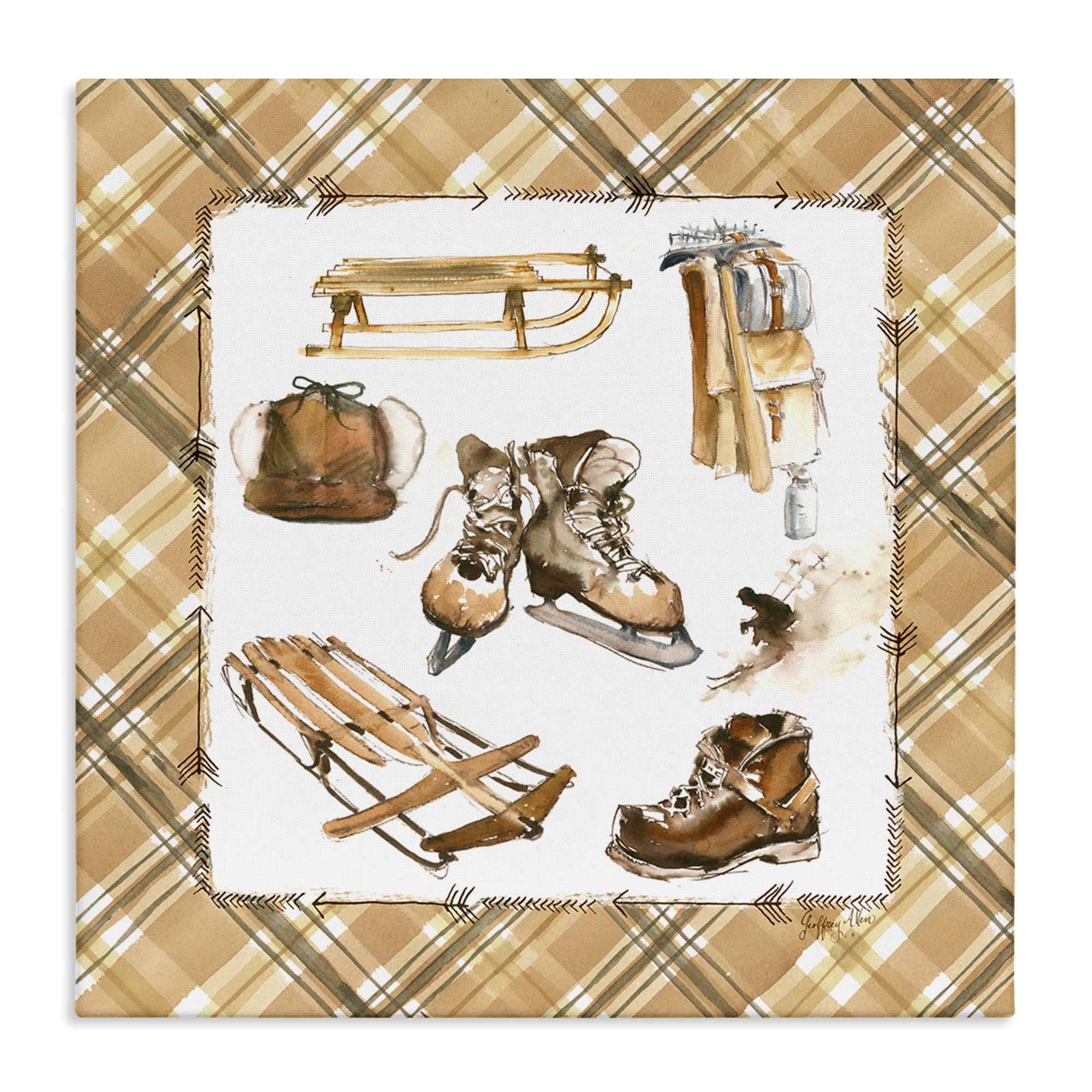 Stupell Industries Plaid Winter Sports Sports Painting Wrapped Canvas Art Print Wall Art, 17 x 17